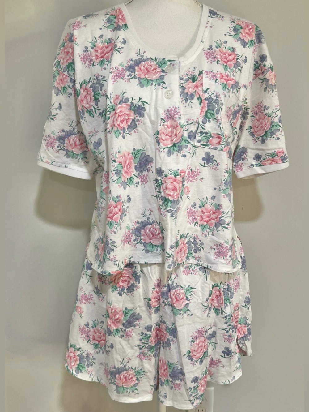 Vintage 80s Body Drama Lingerie Floral Print Pajama Set